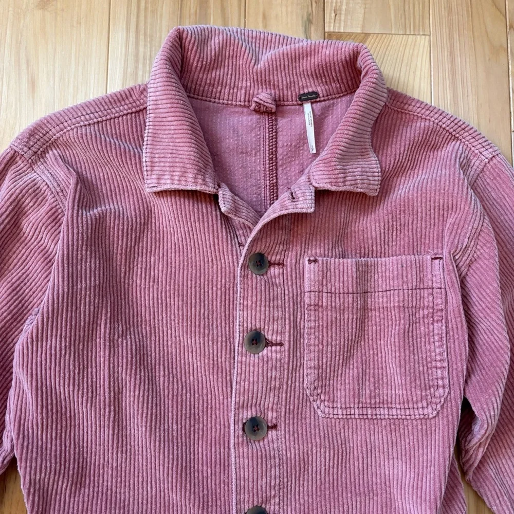 Free People Outpost Corduroy Muted Pink Button Front Long Sleeve Jumpsuit